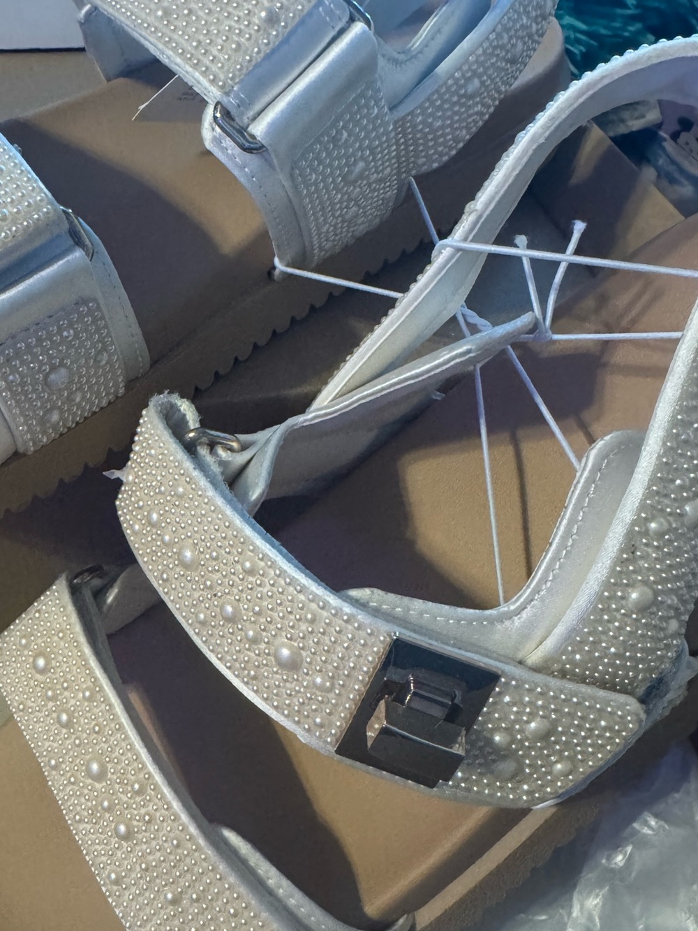 Pearl-Embellished Platform Sandals Ivory Wedding Vacation Special Occasion NEW - Picture 6 of 8